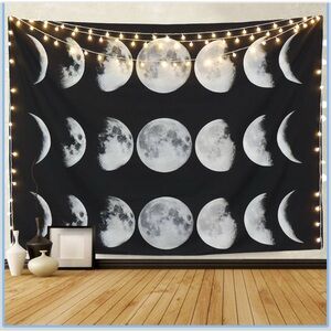 Lunar Phases Black and White Tapestry